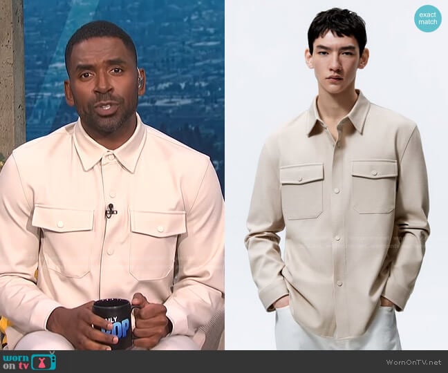 Stretch Overshirt by Zara worn by Justin Sylvester on E! News