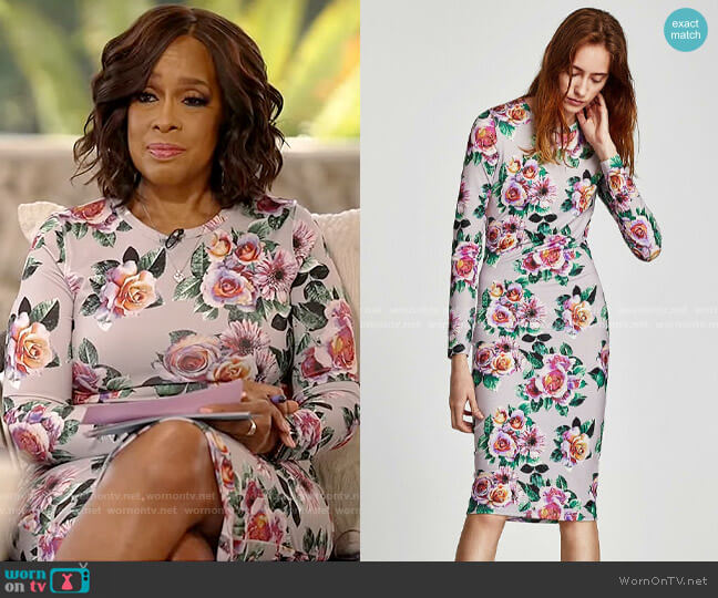 Zara Floral Body-con Dress worn by Gayle King on CBS Mornings