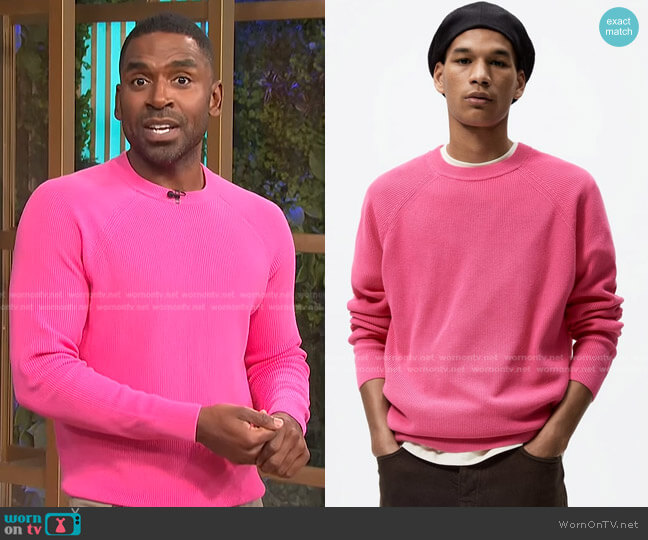 Purl Knit Sweater by Zara worn by Justin Sylvester on E! News