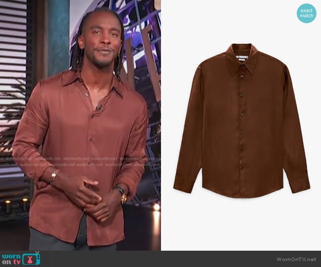 Satin Effect Shirt by Zara worn by Scott Evans on Access Hollywood