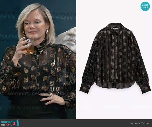 Voluminous Shimmer Blouse by Zara worn by Ava Jerome (Maura West) on General Hospital