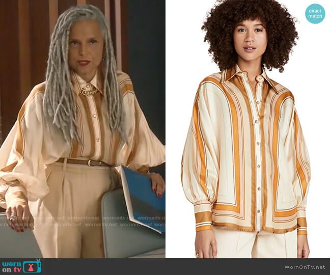 Zimmermann Tempo Poet Shirt worn by Tina Kingsley (Victoria Rowell) on Good Sam