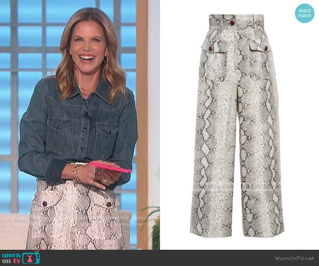 Wide Leg Snake Skin Print Pants by Zimmermann worn by Natalie Morales on The Talk