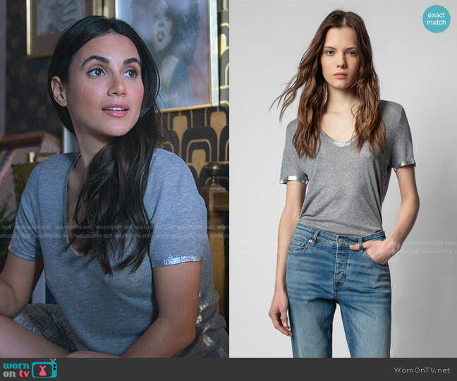 Tino Foil T-Shirt in Mottled Gray by Zadig & Voltaire worn by Yasmine Aker on Good Trouble