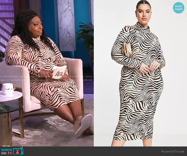 High Neck Midi Column Dress in tiger print by Asos Curve worn by Loni Love on The Real