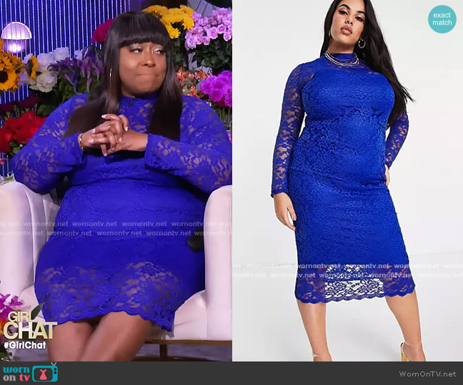 Curve lace midi dress in cobalt blue by ASOS worn by Loni Love  on The Real