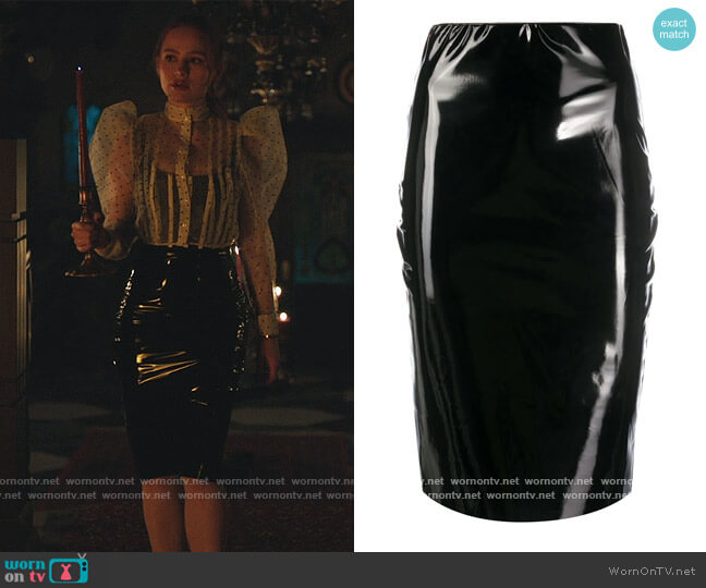 Coated Fitted Midi Skirt by Alchemy worn by Cheryl Blossom (Madelaine Petsch) on Riverdale