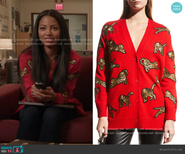 Bradford Embellished Grandpa Cardigan by Alice + Olivia worn by Thea (Camille Hyde) on All American Homecoming