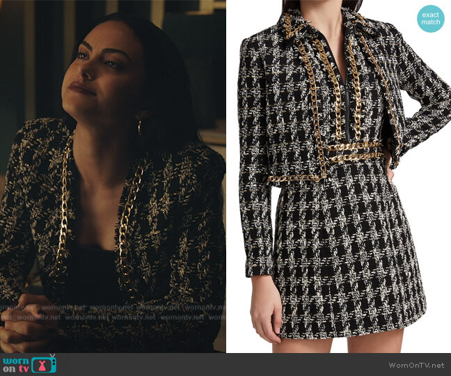 Chain-link Trim Cropped Jacket by Alice + Olivia worn by Veronica Lodge (Camila Mendes) on Riverdale