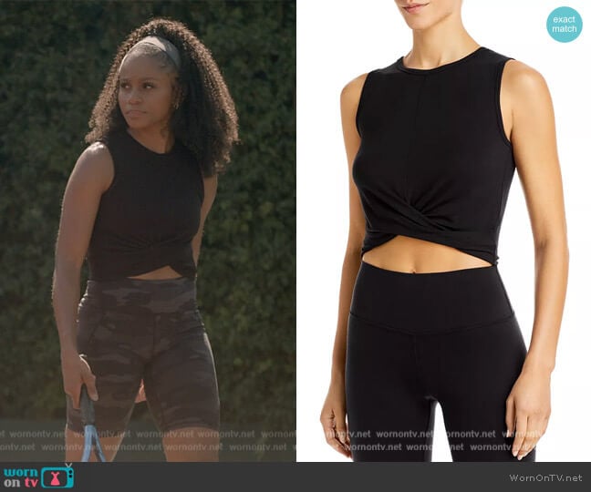 Cover Twist-Front Cropped Tank by Alo Yoga worn by Simone (Geffri Hightower) on All American Homecoming