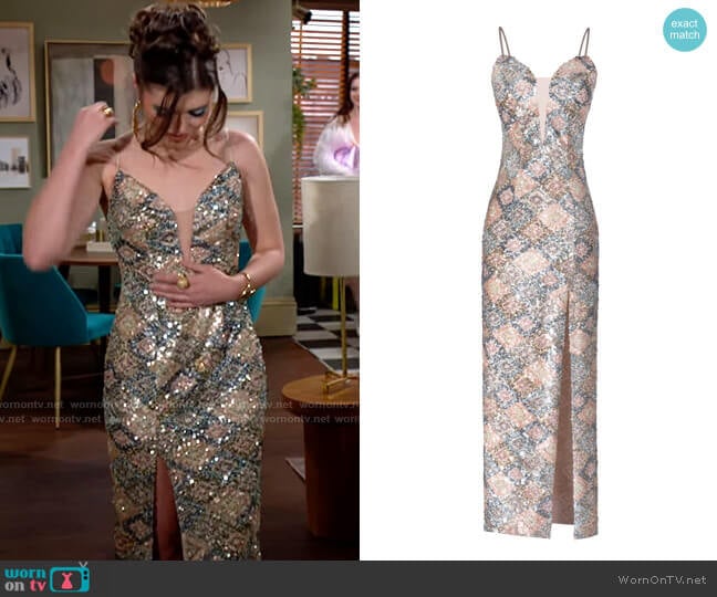 Angelika Jozefczyk Lena Embroidery Sequin Dress worn by Crystal Porter on The Young and the Restless