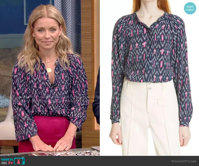 WornOnTV: Kelly’s navy print blouse and pink skirt on Live with Kelly ...