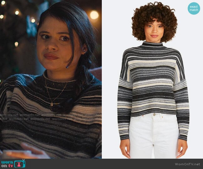 Autumn Cashmere Link Stitch Striped Funnel Neck In Neutral worn by Mel Vera (Melonie Diaz) on Charmed