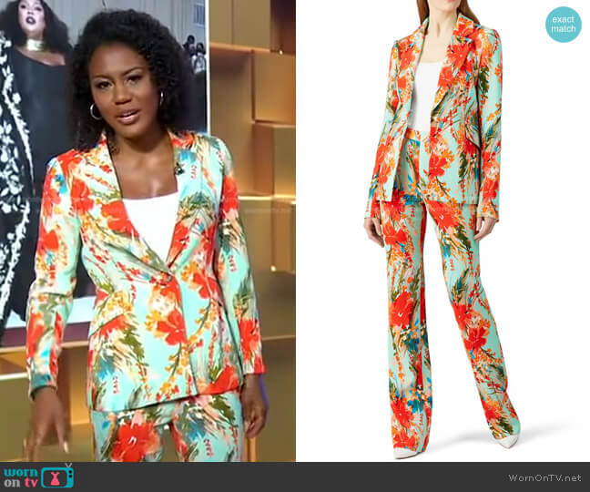 Aqua Multi Print Blazer and Pants by Badgley Mischka worn by Janai Norman on Good Morning America