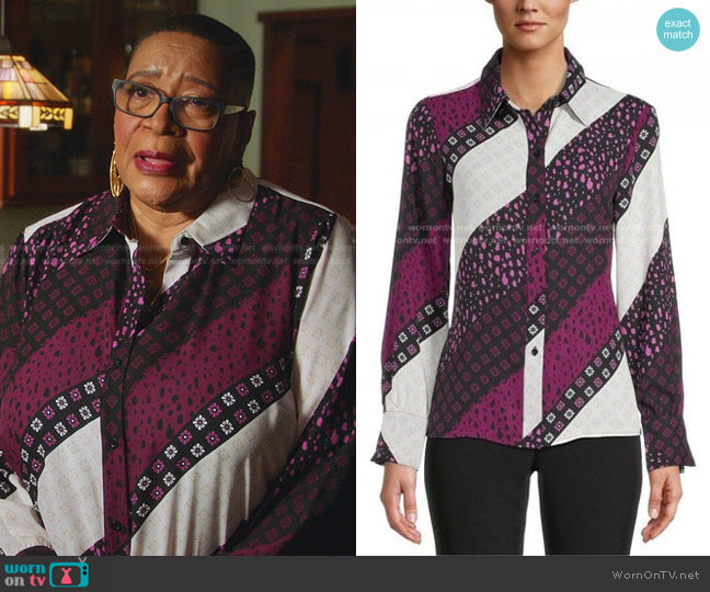Printed Button Down Blouse by Bar III worn by Marsha Warfield on 9-1-1