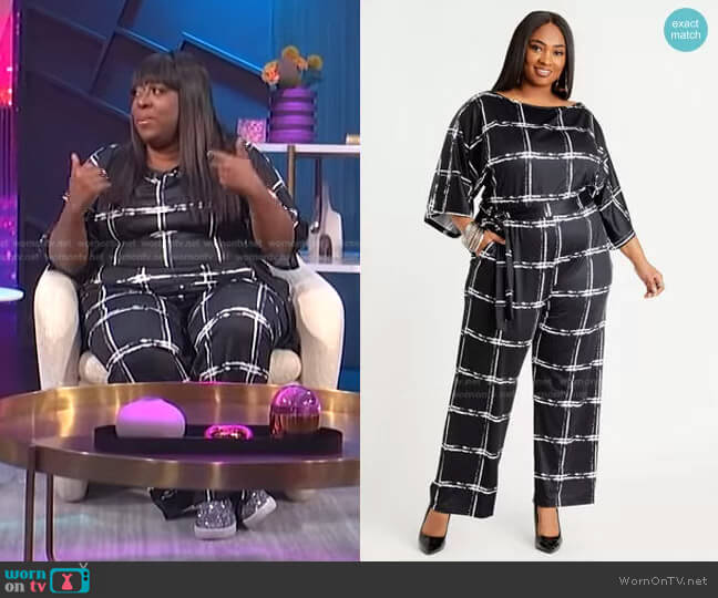 Belted Grid Boat Neck Jumpsuit by Ashley Stewart worn by Loni Love  on E! News