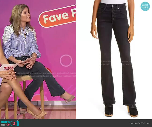 Beverly Exposed Button Skinny Flare Jeans by Veronica Beard worn by Jenna Bush Hager  on Today