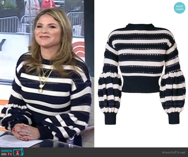 Wornontv Jennas Navy Striped Puff Sleeve Sweater On Today Jenna Bush Hager Clothes And 