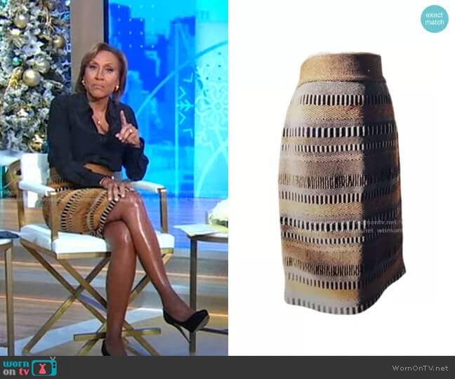 Striped Knit Pencil Skirt by Burberry Prorsum worn by Robin Roberts on Good Morning America