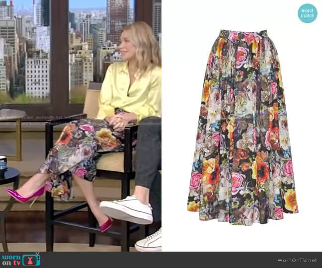 Button Down A Line Skirt by Adam Lippes worn by Kelly Ripa on Live with Kelly and Ryan