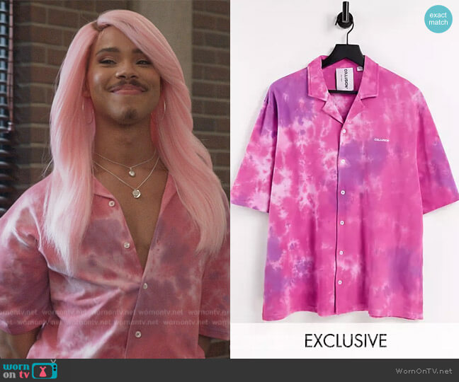 Unixex Oversized Pink Tie Dye Shirt by Collusion at ASOS worn by Nathanial Hardin (Rhoyle Ivy King) on All American Homecoming