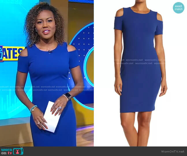 Cold Shoulder Woven Dress by Tommy Hilfiger worn by Janai Norman on Good Morning America