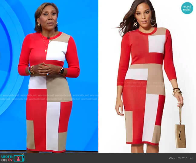Colorblock Sweater Sheath Dress - 7th Avenue by New York & Company worn by Robin Roberts on Good Morning America