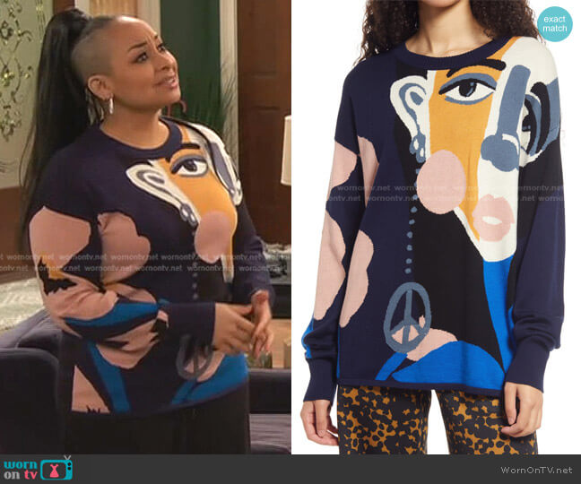 Cristina Martinez Intarsia Design Cotton & Cashmere Crewneck by Nordstrom worn by Raven Baxter (Raven-Symoné) on Ravens Home