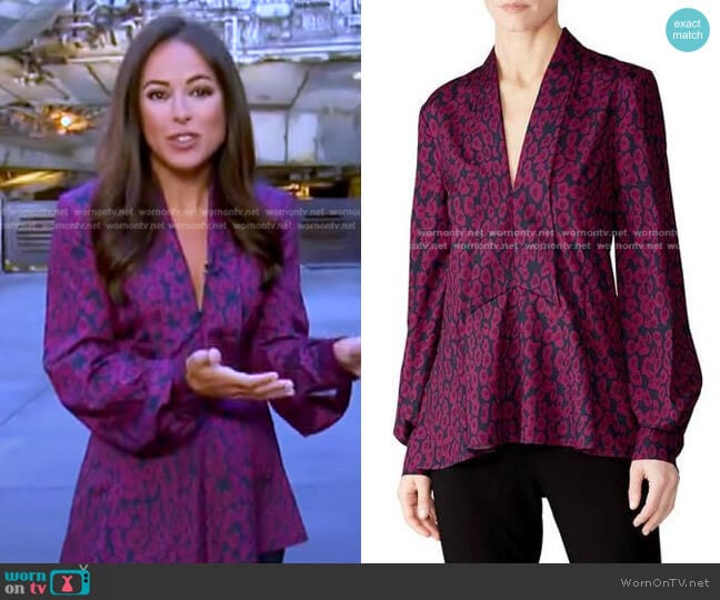 Plum Animal Print Blouse by Derek Lam Collective worn by Kaylee Hartung on GMA