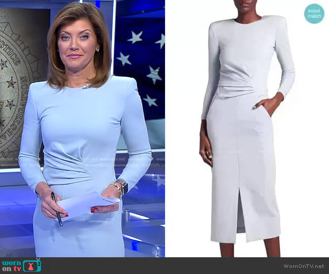 Draped Front-Slit Jersey Knit Dress by Giorgio Armani worn by Norah O'Donnell on CBS Evening News