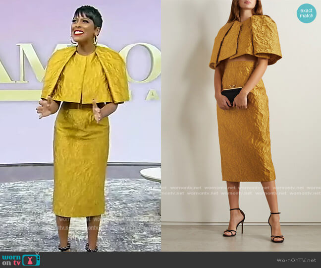 Viola floral-cloque cropped cape by Emilia Wickstead worn by Tamron Hall on Tamron Hall Show