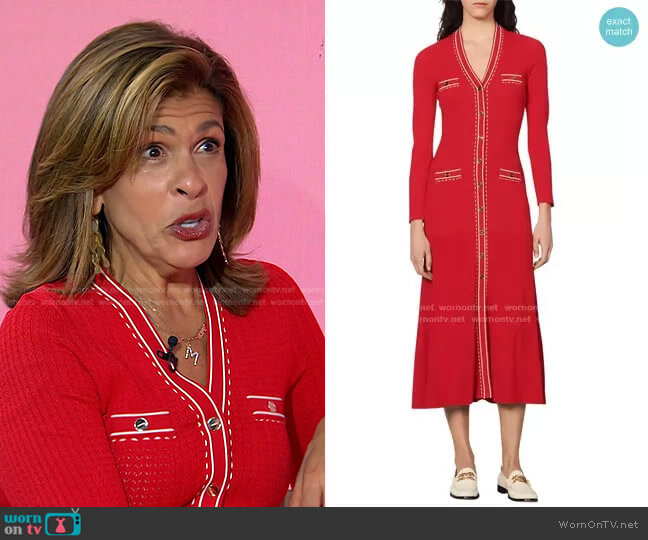 Esmeralda Pickstitch Long Sleeve Knit Shirtdress by Sandro worn by Hoda Kotb on Today