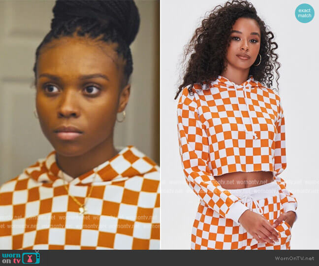 Checkered Cropped Hoodie by Forever 21 worn by Naomi McDuffie (Kaci Walfall) on Naomi
