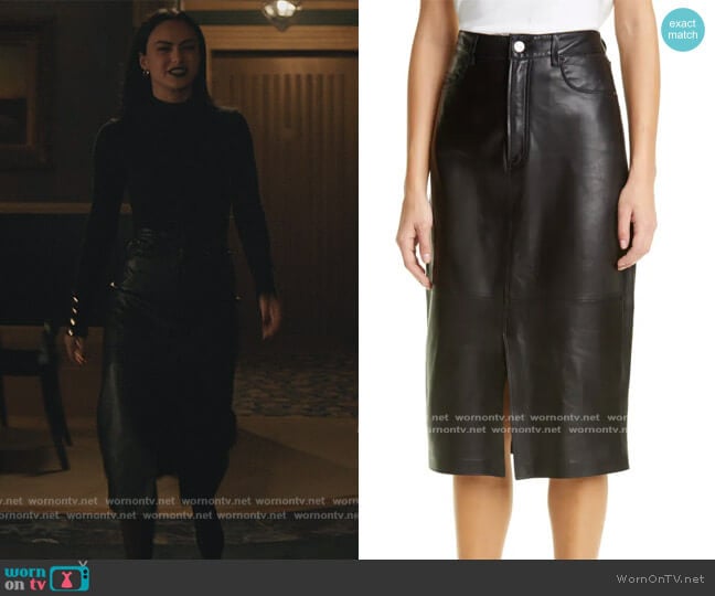 Leather Midi Boot Skirt by Frame worn by Veronica Lodge (Camila Mendes) on Riverdale