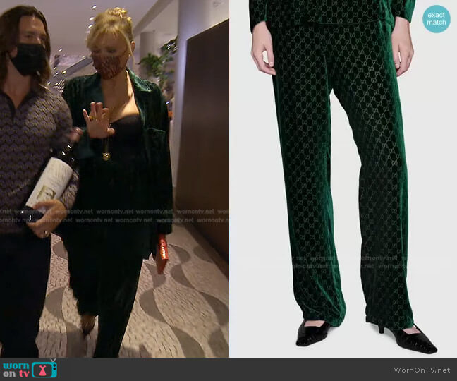 GG Velvet Trousers by Gucci worn by Diana Jenkins on The Real Housewives of Beverly Hills