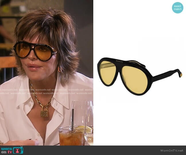 GG0479 Aviator Sunglasses by Gucci worn by Lisa Rinna on The Real Housewives of Beverly Hills