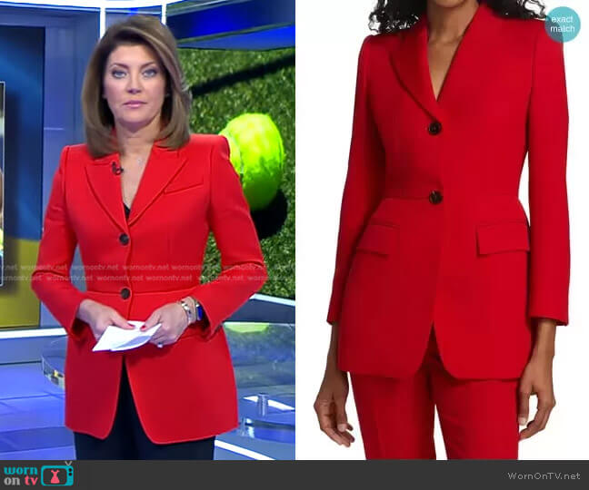 Grain De Poudre Jacket by Alexander McQueen worn by Norah O'Donnell on CBS Evening News