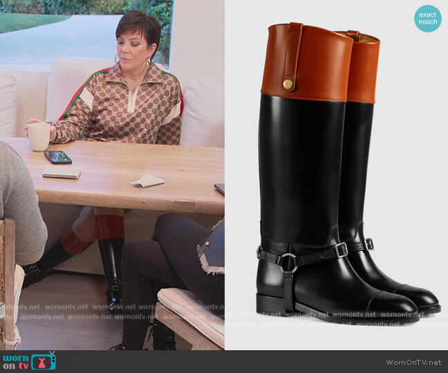 Zelda harness-embellished leather knee-high boots by Gucci worn by Kris Jenner (Kris Jenner) on The Kardashians