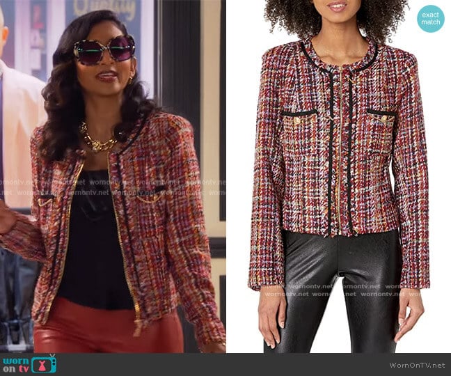 Mikaela Tweed Jacket by Guess worn by Menik Gooneratne on Side Hustle