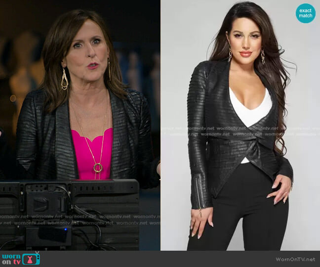 Guess Shayna Drape Leather Jacket worn by Jackie Stilton (Molly Shannon) on I Love That For You