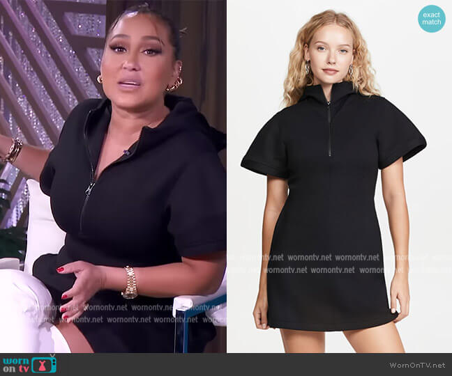 Neoprene hooded mini dress by Helmut Lang worn by Adrienne Houghton  on The Real