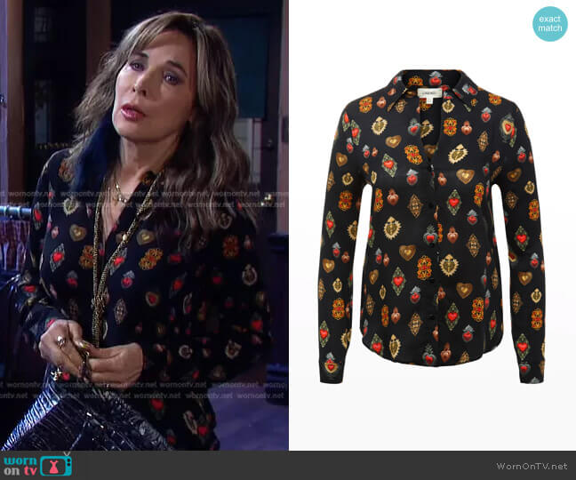 Holly Long-Sleeve Blouse by L'Agence worn by Kate Roberts (Lauren Koslow) on Days of our Lives