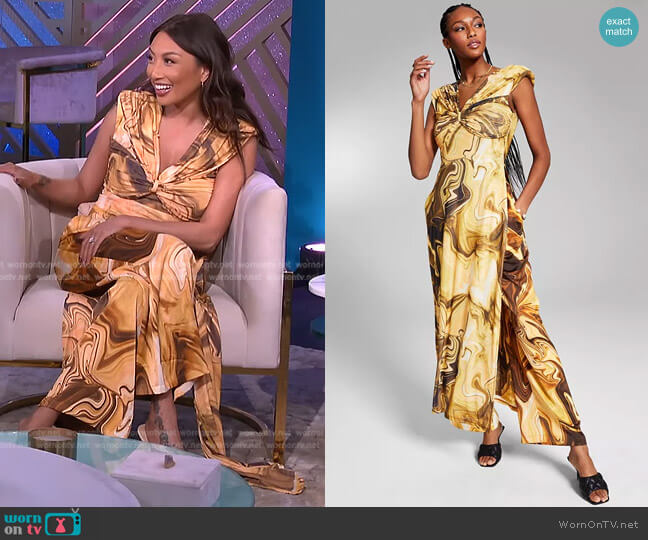 Printed V-Neck Top and Pants by INC International Concept worn by Jeannie Mai  on The Real