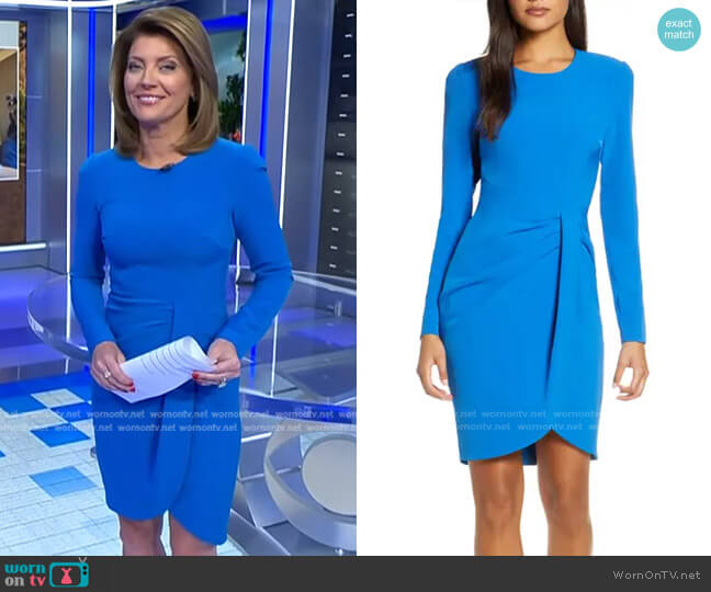 Ivana Long Sleeve Sheath Dress by Black Halo worn by Norah O'Donnell  on CBS Evening News