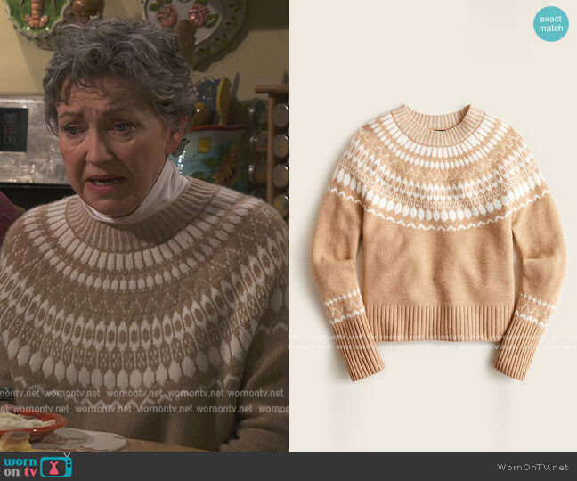 Cashmere Crewneck Sweater with Fair Isle by J. Crew worn by Helen (Julie White) on How We Roll