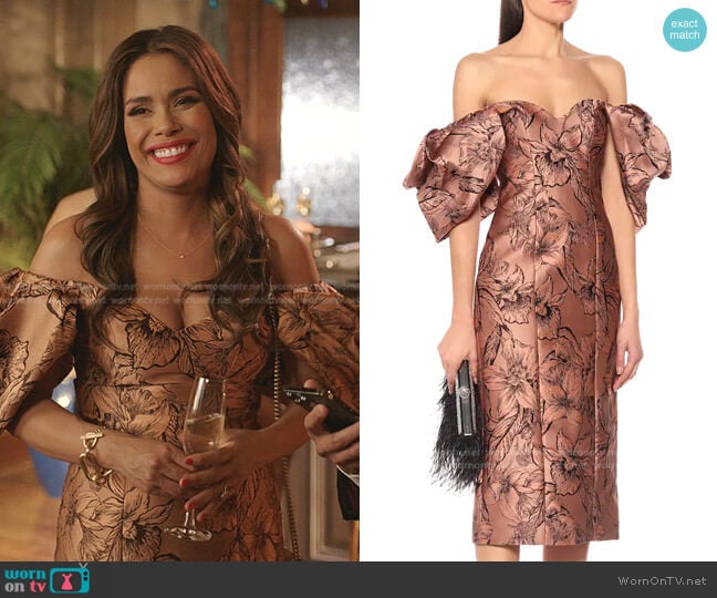 Synchronicity Silk-Blend Midi Dress by Johanna Ortiz worn by Cristal Jennings (Daniella Alonso) on Dynasty