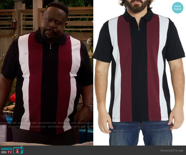 Johnny Bigg Eton Stripe Quarter Zip Cotton Piqué Polo worn by Calvin (Cedric The Entertainer) on The Neighborhood