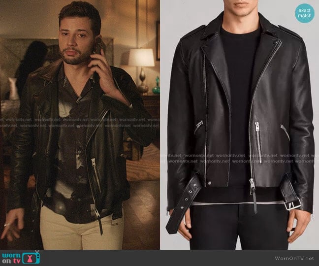 Kaho Leather Biker Jacket by All Saints worn by Sam Flores (Rafael de la Fuente) on Dynasty