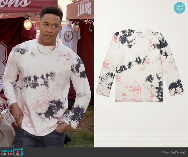 Printed Tie-Dyed Cotton-Jersey T-Shirt by Kapital worn by Damon (Peyton Alex Smith) on All American Homecoming