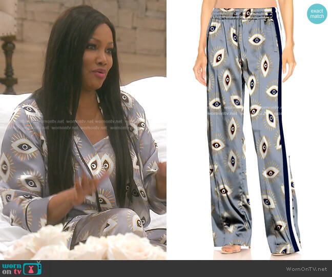 Evil Eye Print Pants by Kyle x Shahida worn by Garcelle Beauvais on The Real Housewives of Beverly Hills